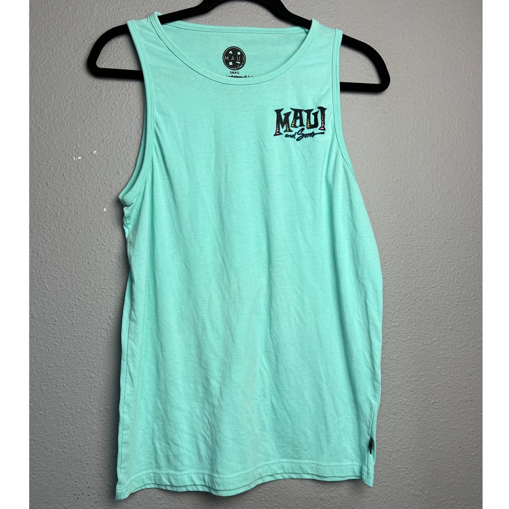 Maui and Sons Turquoise Shark Graphic Surf Tank Top Small Surfer Skater Y2K
